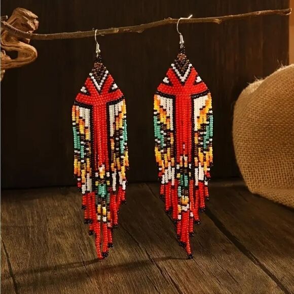 Handmade Native American-Style Beaded Tassel Fashion* Earrings Extra Long 1 pair - Picture 17 of 17